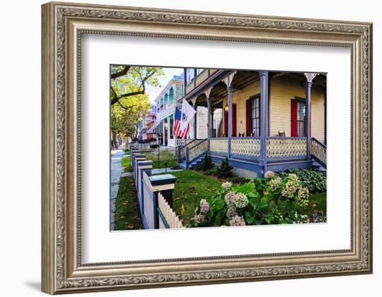 Street with Victorian Style Houses w Cape May, New Jersey-George Oze-Framed Photographic Print