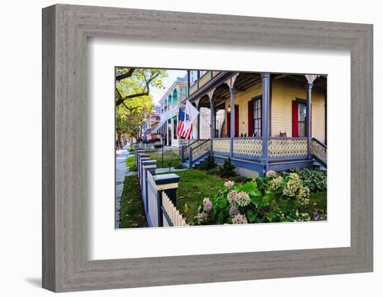 Street with Victorian Style Houses w Cape May, New Jersey-George Oze-Framed Photographic Print