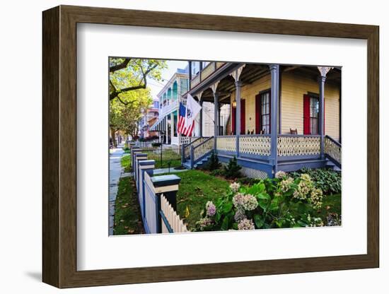 Street with Victorian Style Houses w Cape May, New Jersey-George Oze-Framed Photographic Print