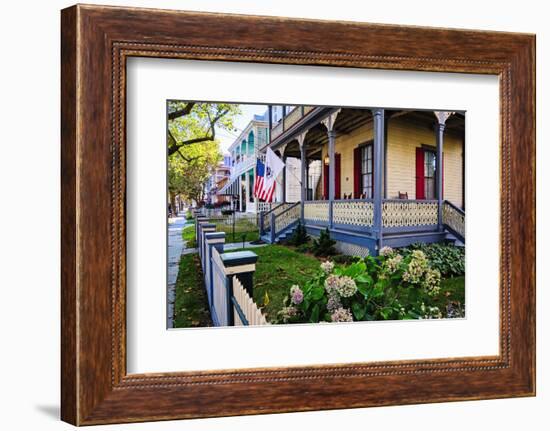 Street with Victorian Style Houses w Cape May, New Jersey-George Oze-Framed Photographic Print