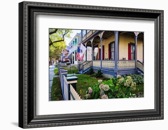 Street with Victorian Style Houses w Cape May, New Jersey-George Oze-Framed Photographic Print