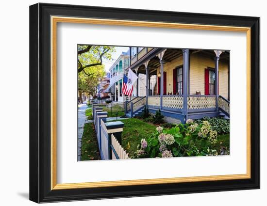 Street with Victorian Style Houses w Cape May, New Jersey-George Oze-Framed Photographic Print