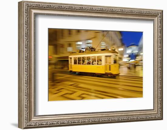 Streetcar at Night, Baixa District, Lisbon, Portugal-Axel Schmies-Framed Photographic Print