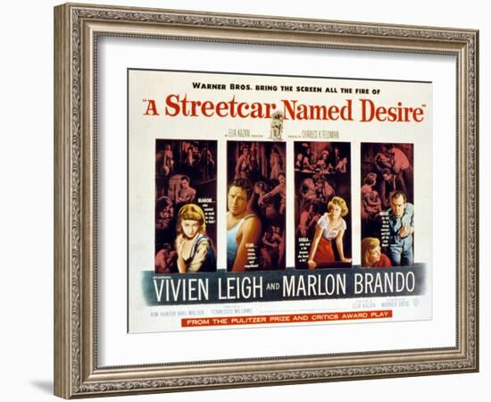 Streetcar Named Desire, Vivien Leigh, Marlon Brando, Kim Hunter, Karl Malden, 1951-null-Framed Art Print