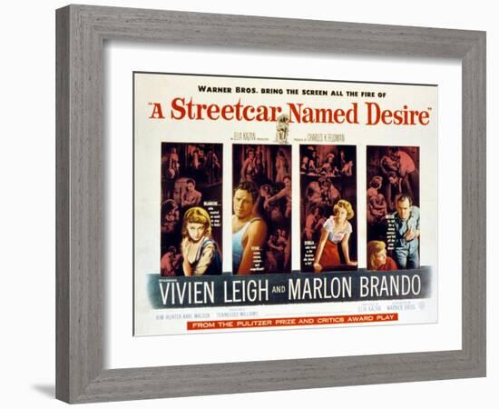 Streetcar Named Desire, Vivien Leigh, Marlon Brando, Kim Hunter, Karl Malden, 1951-null-Framed Art Print