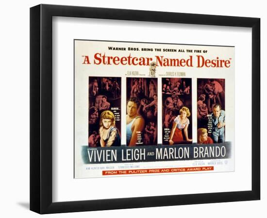 Streetcar Named Desire, Vivien Leigh, Marlon Brando, Kim Hunter, Karl Malden, 1951-null-Framed Art Print