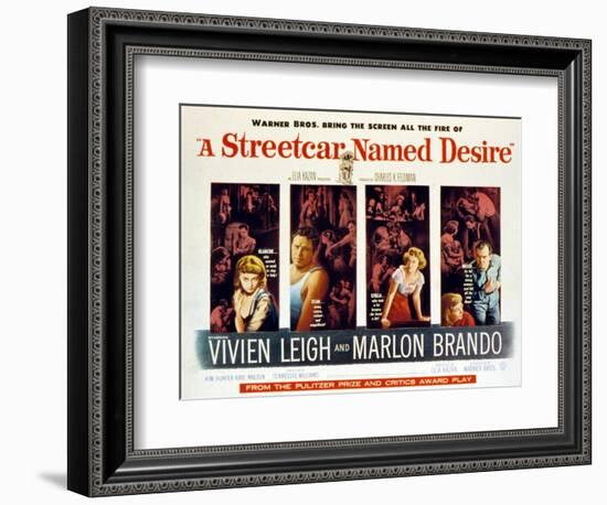 Streetcar Named Desire, Vivien Leigh, Marlon Brando, Kim Hunter, Karl Malden, 1951-null-Framed Art Print