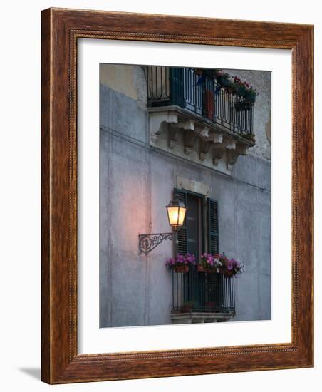 Streetlights on Via R. Settimo, Ortygia Island, Syracuse, Sicily, Italy-Walter Bibikow-Framed Photographic Print