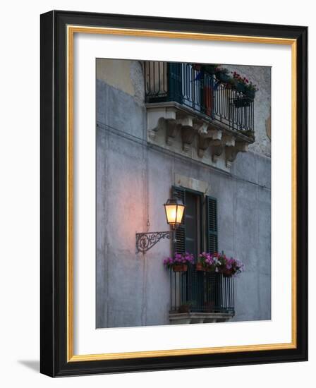 Streetlights on Via R. Settimo, Ortygia Island, Syracuse, Sicily, Italy-Walter Bibikow-Framed Photographic Print