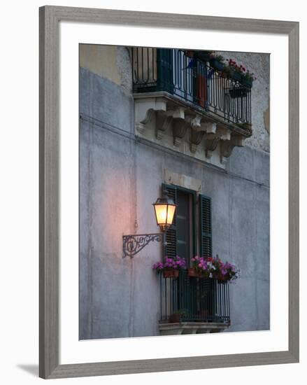 Streetlights on Via R. Settimo, Ortygia Island, Syracuse, Sicily, Italy-Walter Bibikow-Framed Photographic Print