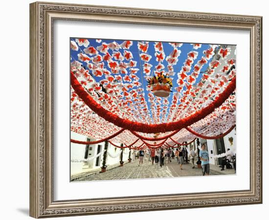 Streets Decorated with Paper Flowers. People Festivities (Festas Do Povo). Campo Maior, Portugal-Mauricio Abreu-Framed Photographic Print