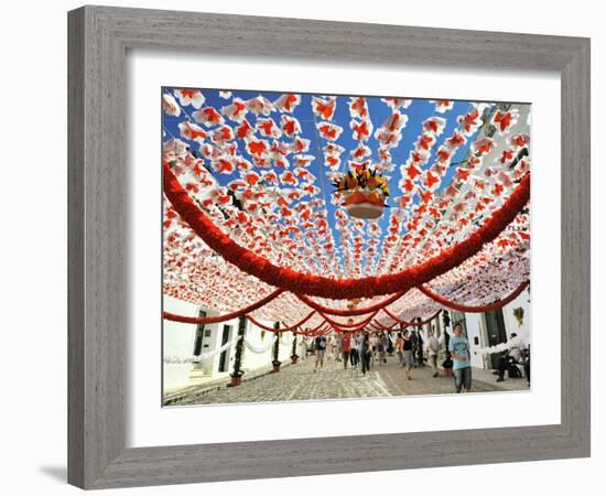 Streets Decorated with Paper Flowers. People Festivities (Festas Do Povo). Campo Maior, Portugal-Mauricio Abreu-Framed Photographic Print