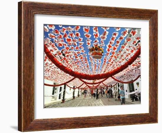 Streets Decorated with Paper Flowers. People Festivities (Festas Do Povo). Campo Maior, Portugal-Mauricio Abreu-Framed Photographic Print