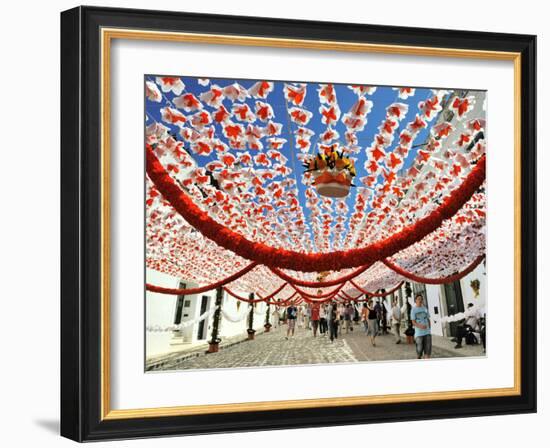 Streets Decorated with Paper Flowers. People Festivities (Festas Do Povo). Campo Maior, Portugal-Mauricio Abreu-Framed Photographic Print