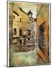 Streets Of Medieval Spain - Picture In Painting Style-Maugli-l-Mounted Art Print