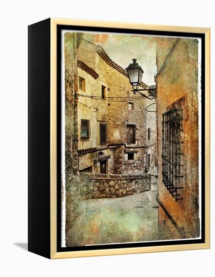 Streets Of Medieval Spain - Picture In Painting Style-Maugli-l-Framed Stretched Canvas