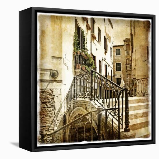 Streets Of Old Venice -Picture In Retro Style-Maugli-l-Framed Stretched Canvas