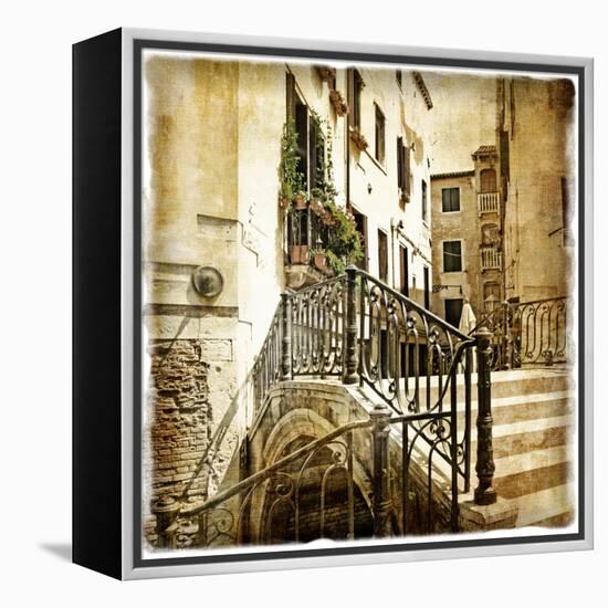 Streets Of Old Venice -Picture In Retro Style-Maugli-l-Framed Stretched Canvas