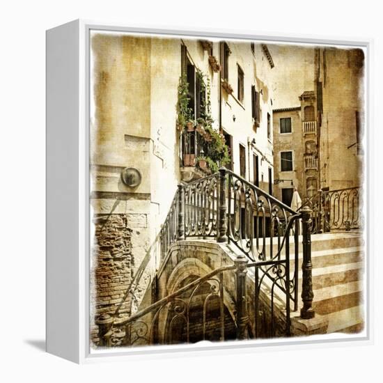 Streets Of Old Venice -Picture In Retro Style-Maugli-l-Framed Stretched Canvas