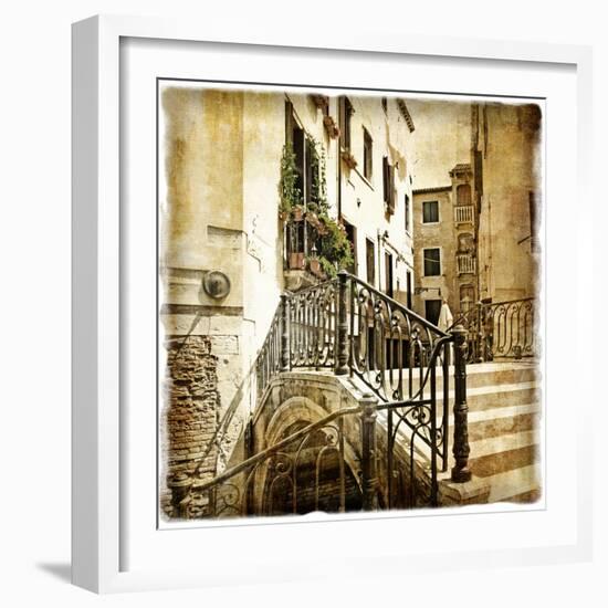 Streets Of Old Venice -Picture In Retro Style-Maugli-l-Framed Premium Giclee Print