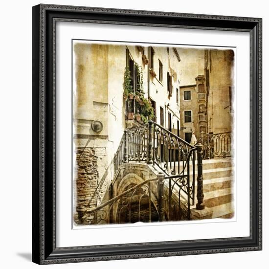 Streets Of Old Venice -Picture In Retro Style-Maugli-l-Framed Premium Giclee Print