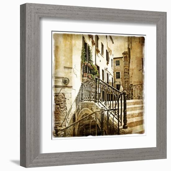 Streets Of Old Venice -Picture In Retro Style-Maugli-l-Framed Art Print