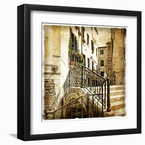 Streets Of Old Venice -Picture In Retro Style-Maugli-l-Framed Art Print