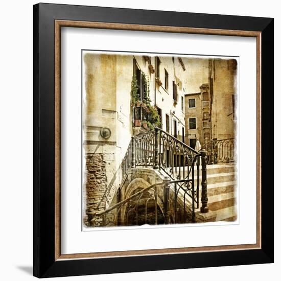 Streets Of Old Venice -Picture In Retro Style-Maugli-l-Framed Art Print