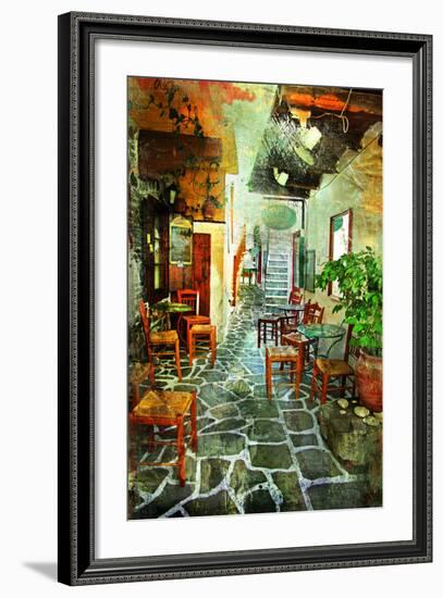 Streets With Tavernas (Pictorial Greece Series)-Maugli-l-Framed Premium Giclee Print