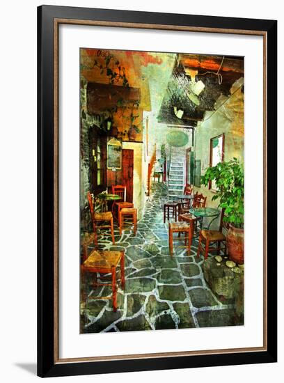 Streets With Tavernas (Pictorial Greece Series)-Maugli-l-Framed Premium Giclee Print