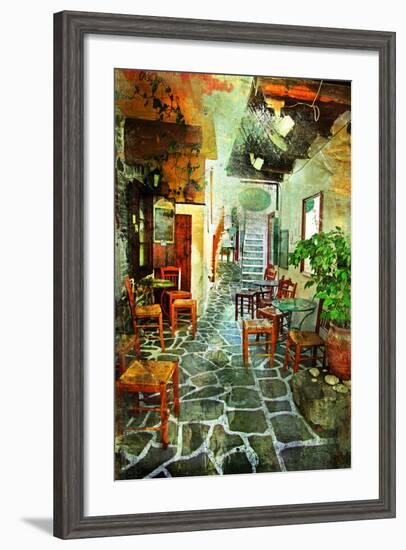 Streets With Tavernas (Pictorial Greece Series)-Maugli-l-Framed Art Print