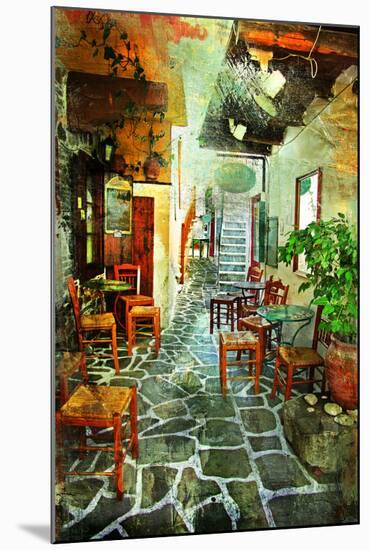 Streets With Tavernas (Pictorial Greece Series)-Maugli-l-Mounted Art Print