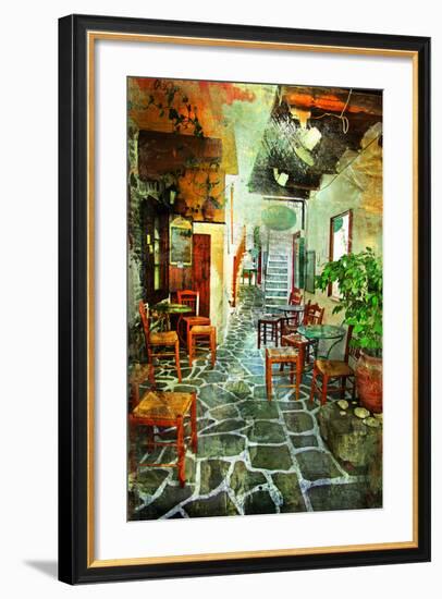 Streets With Tavernas (Pictorial Greece Series)-Maugli-l-Framed Art Print
