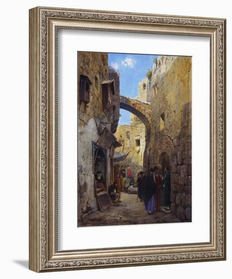 Streetscene in Jerusalem; Strassenscene in Jerusalem-Gustav Bauernfeind-Framed Giclee Print