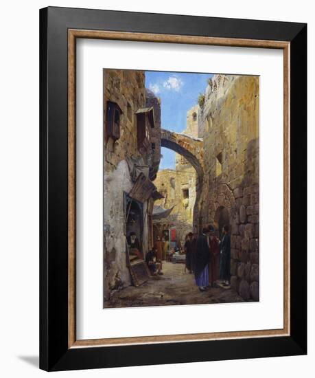 Streetscene in Jerusalem; Strassenscene in Jerusalem-Gustav Bauernfeind-Framed Giclee Print