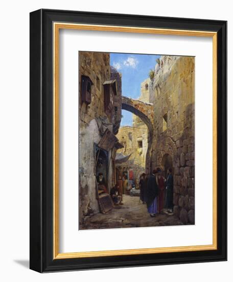 Streetscene in Jerusalem; Strassenscene in Jerusalem-Gustav Bauernfeind-Framed Giclee Print