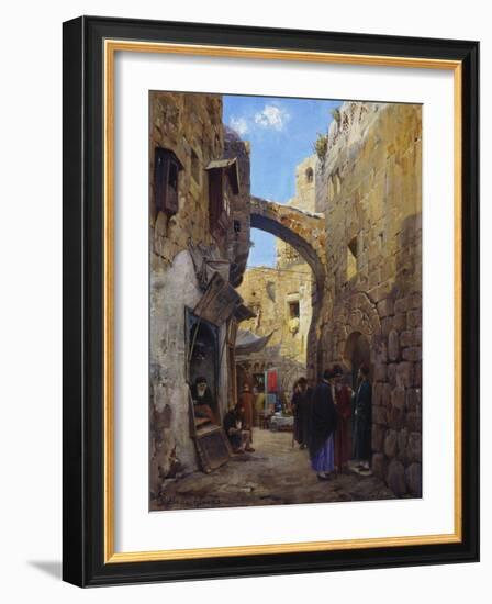 Streetscene in Jerusalem; Strassenscene in Jerusalem-Gustav Bauernfeind-Framed Giclee Print