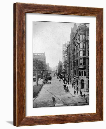 Streetscene, Seattle, Circa 1900-Asahel Curtis-Framed Giclee Print