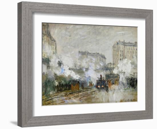 Streetside of the Gare St. Lazare, Seen Towards the Tunnel of Batignolles, 1877-Claude Monet-Framed Giclee Print