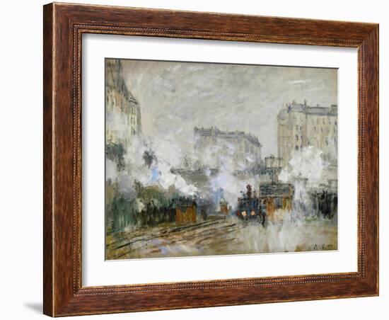 Streetside of the Gare St. Lazare, Seen Towards the Tunnel of Batignolles, 1877-Claude Monet-Framed Giclee Print