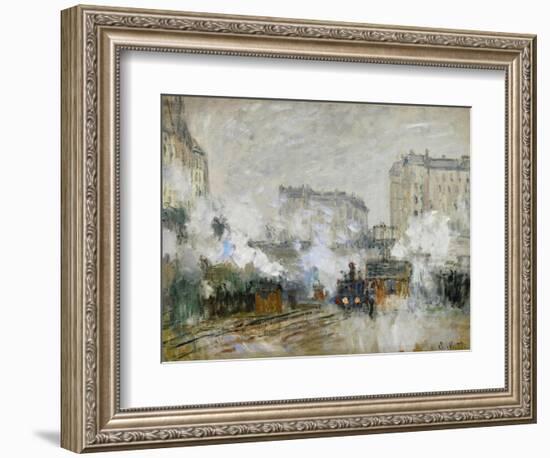 Streetside of the Gare St. Lazare, Seen Towards the Tunnel of Batignolles, 1877-Claude Monet-Framed Giclee Print