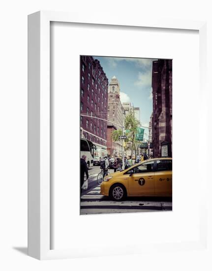 Streetview with traffic, pedestrians and cab, in Manhattan, New York, USA-Andrea Lang-Framed Photographic Print