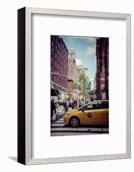 Streetview with traffic, pedestrians and cab, in Manhattan, New York, USA-Andrea Lang-Framed Photographic Print