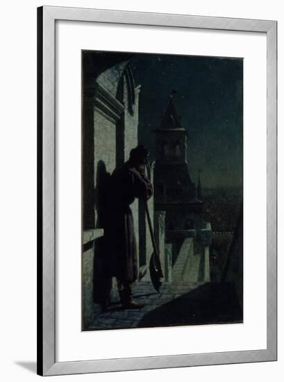 Strelets on the Moscow Kremlin Tower at Moonlit Night, 1890s-Nikolai Sergeyevich Matveyev-Framed Giclee Print