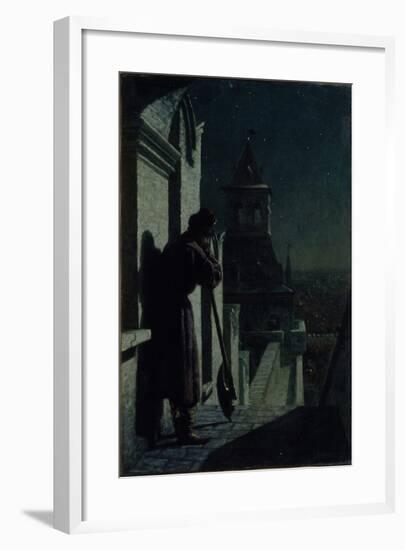 Strelets on the Moscow Kremlin Tower at Moonlit Night, 1890s-Nikolai Sergeyevich Matveyev-Framed Giclee Print