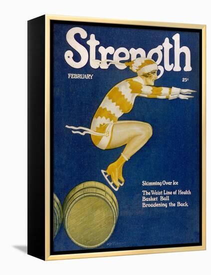 Strength: Girl Ice Skating over Barrels-W.n. Clyment-Framed Premier Image Canvas