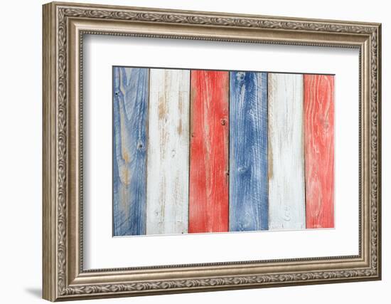 Stressed Wooden Boards Painted Red, White and Blue for Patriotic Concept of United States of Americ-tab62-Framed Photographic Print