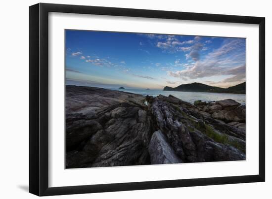 Striated Rocks at Camburi Beach at Sunrise-Alex Saberi-Framed Photographic Print