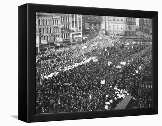 Striking Auto Workers Holding a Demonstration in Cadillac Square-William Vandivert-Framed Premier Image Canvas