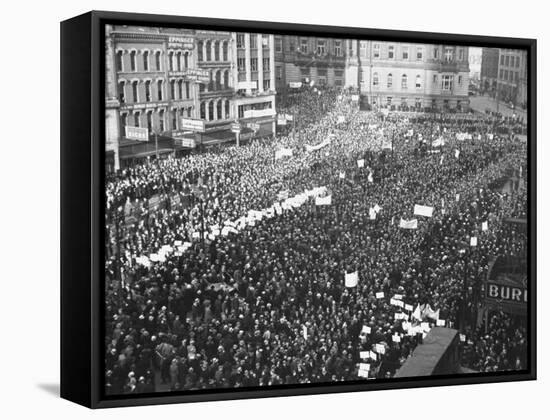 Striking Auto Workers Holding a Demonstration in Cadillac Square-William Vandivert-Framed Premier Image Canvas